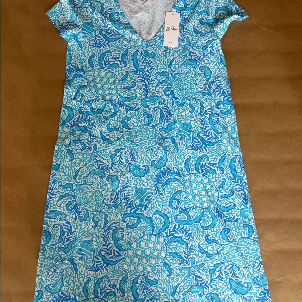 Lilly Pulitzer Turquoise and White Tropical Dress